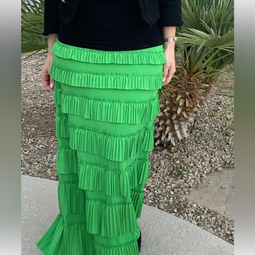 Shanna’s Threads Green Pleated Ruffle Eleganza Skirt New Medium
